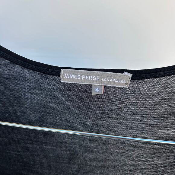 James Perse Deep V Faux Wrap Long Sleeve Thin Cotton Shirt Extra Large XL Black - Picture 3 of 8